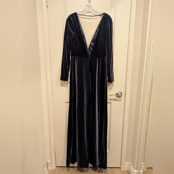 BHLDN Jenny Yoo Ryland Long Sleeve Velvet in French Blue Size 8 NWOT - Picture 5 of 11